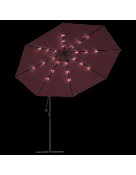 Ombrellone a Sbalzo con LED Rosso Bordò 350 cm