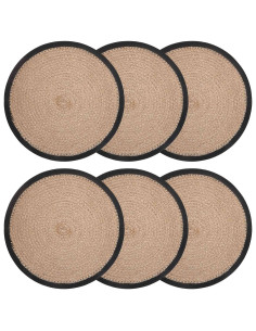 Sottobicchieri in juta 6 pcs Naturale e Nero Ø 30 cm