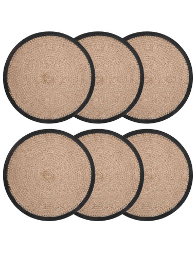Sottobicchieri in juta 6 pcs Naturale e Nero Ø 30 cm