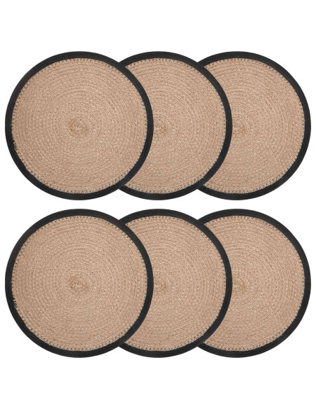 Sottobicchieri in juta 6 pcs Naturale e Nero Ø 30 cm