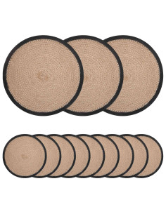 Sottobicchieri in juta 12 pcs Naturale e Nero Ø 30 cm