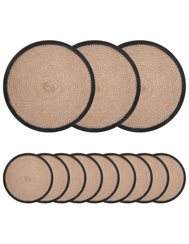 Sottobicchieri in juta 12 pcs Naturale e Nero Ø 30 cm