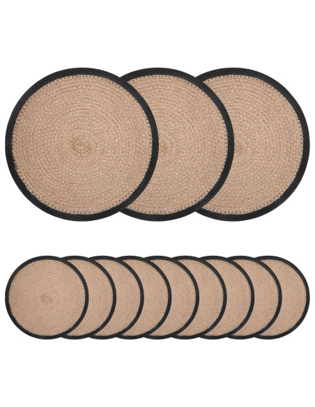 Sottobicchieri in juta 12 pcs Naturale e Nero Ø 30 cm