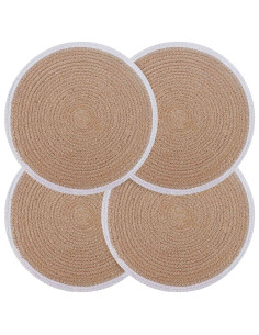 Sottobicchieri in juta 4 pcs Naturale e Bianco Ø 30 cm