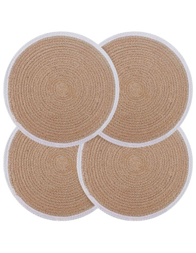 Sottobicchieri in juta 4 pcs Naturale e Bianco Ø 30 cm