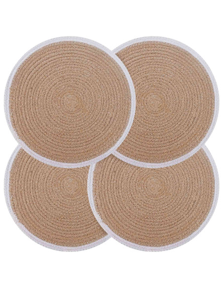 Sottobicchieri in juta 4 pcs Naturale e Bianco Ø 30 cm