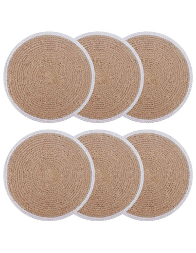 Sottobicchieri in juta 6 pcs Naturale e Bianco Ø 30 cm