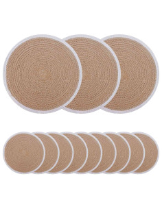 Sottobicchieri in juta 12 pcs Naturale e Bianco Ø 30 cm