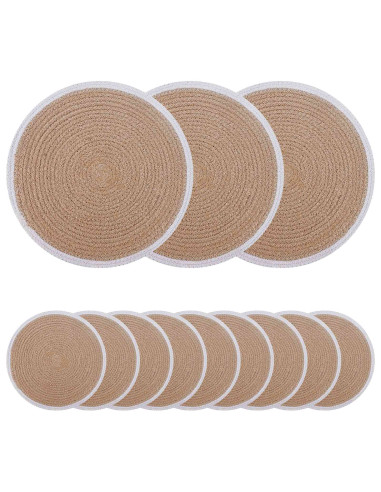 Sottobicchieri in juta 12 pcs Naturale e Bianco Ø 30 cm