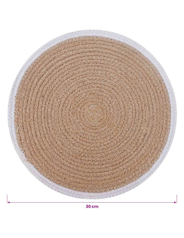 Sottobicchieri in juta 6 pcs Naturale e Bianco Ø 30 cm
