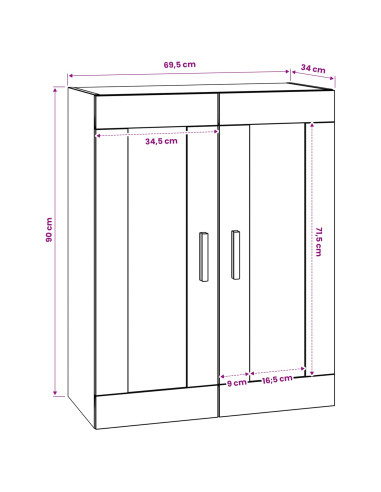 Armadietto a muro A parete Rovere nero 69,5 x 34 x 90 cm