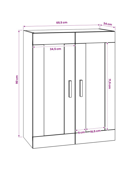 Armadietto a muro A parete Rovere nero 69,5 x 34 x 90 cm