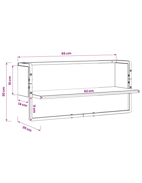 Scaffale da parete A parete Rovere artigianale 65 x 25 x 30 cm