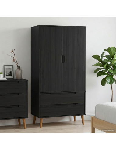 Guardaroba MOLDE Nero 90 x 55 x 175 cm Legno Massello di Pino