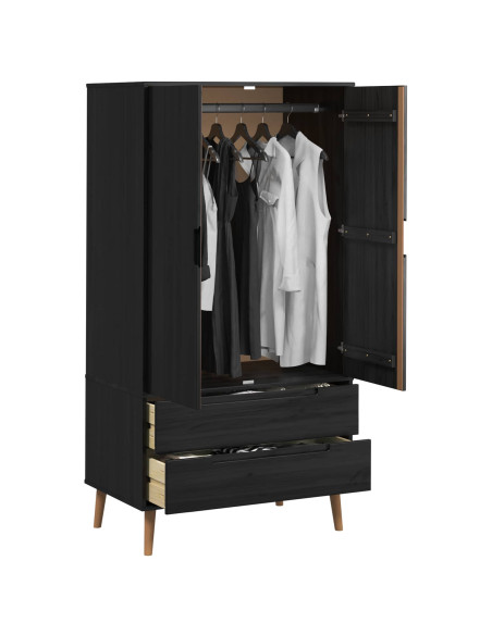 Guardaroba MOLDE Nero 90 x 55 x 175 cm Legno Massello di Pino