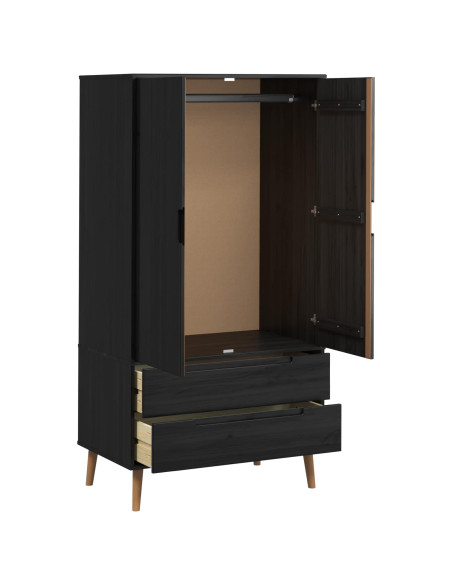 Guardaroba MOLDE Nero 90 x 55 x 175 cm Legno Massello di Pino