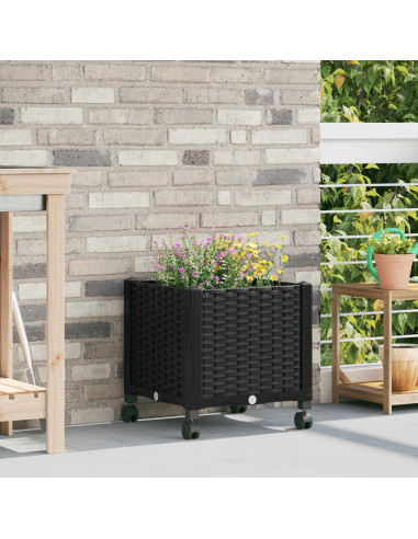 Vaso da Giardino con Ruote Nero 40 x 40 x 44 cm PP
