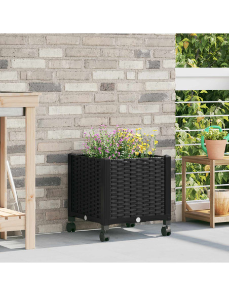 Vaso da Giardino con Ruote Nero 40 x 40 x 44 cm PP