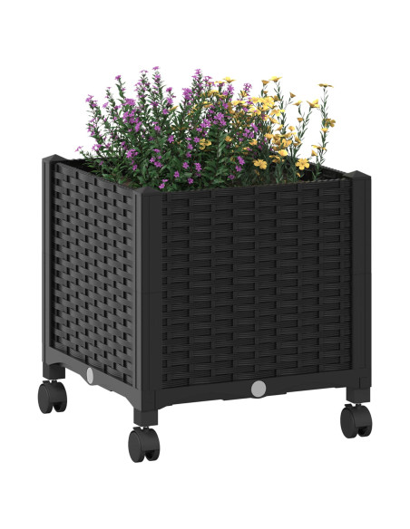 Vaso da Giardino con Ruote Nero 40 x 40 x 44 cm PP
