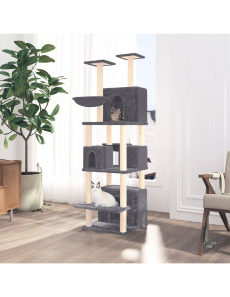 Albero per Gatti con Tiragraffi in Sisal Grigio Scuro 180 cm