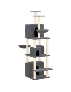 Albero per Gatti con Tiragraffi in Sisal Grigio Scuro 180 cm 2