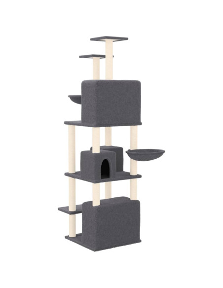 Albero per Gatti con Tiragraffi in Sisal Grigio Scuro 180 cm