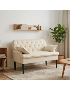 Loveseat con bottoni imbottiti Crema 111 x 68 x 80 cm Tessuto