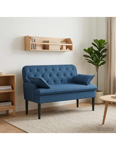 Loveseat con bottoni imbottiti Blu 111 x 68 x 80 cm Tessuto