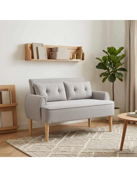 Loveseat con bottoni imbottiti Grigio Chiaro 117 x 67 x 77 cm