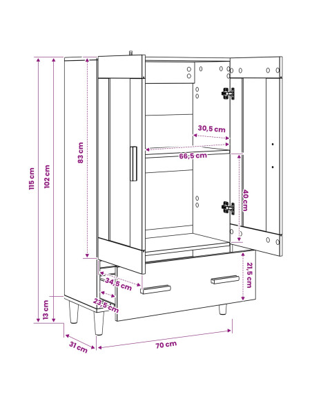 Credenza Legno antico 70 x 31 x 115 cm Legno ingegnerizzato
