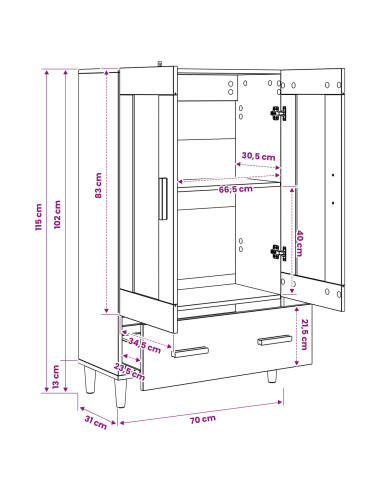 Credenza Rovere Nero 70 x 31 x 115 cm Legno ingegnerizzato