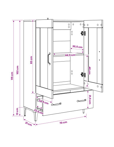 Credenza Legno antico 70 x 31 x 115 cm Legno ingegnerizzato