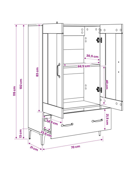 Credenza Rovere Nero 70 x 31 x 115 cm Legno ingegnerizzato