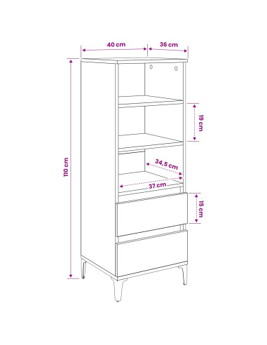 Credenza Legno antico 40 x 36 x 110 cm Legno ingegnerizzato