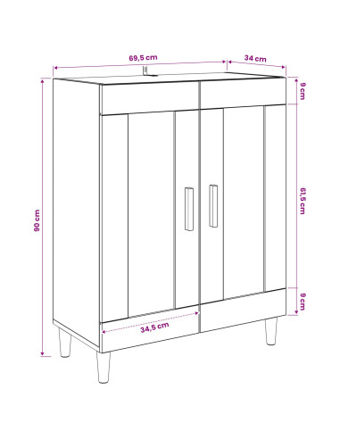 Credenza Legno antico 69,5 x 34 x 90 cm Legno ingegnerizzato