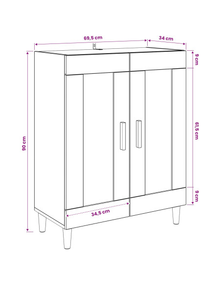 Credenza Legno antico 69,5 x 34 x 90 cm Legno ingegnerizzato