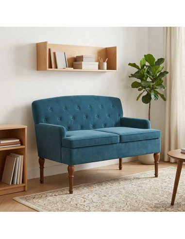 Loveseat con bottoni imbottiti Blu 111 x 65 x 79 cm Velluto