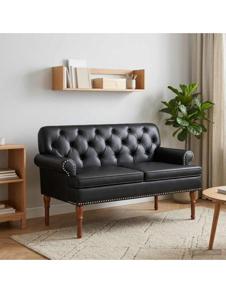 Loveseat con bottoni imbottiti Nero 120 x 65 x 77 cm Similpelle