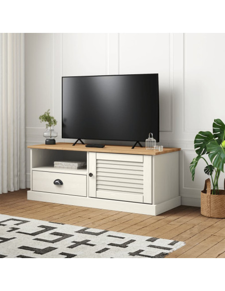 Mobile Porta TV VIGO Bianco 106x40x40 cm Legno Massello di Pino