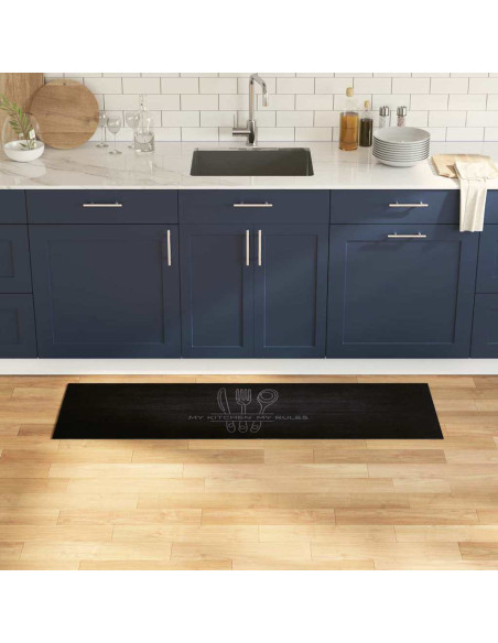 Tappeto da Cucina Posate Nero 150 x 45 cm Velluto