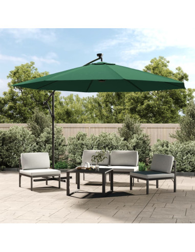 Ombrellone a Sbalzo con LED e Palo in Metallo 350 cm Verde