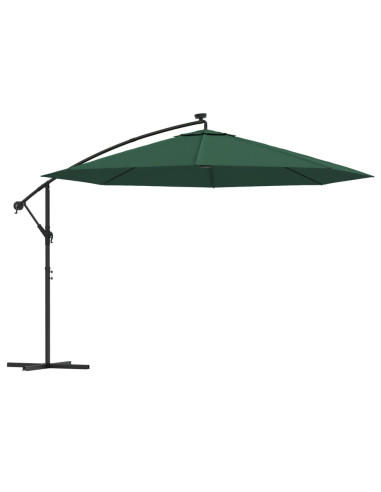 Ombrellone a Sbalzo con LED e Palo in Metallo 350 cm Verde