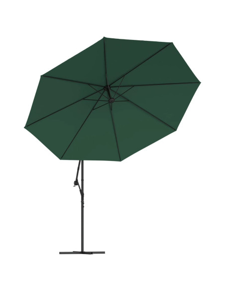 Ombrellone a Sbalzo con LED e Palo in Metallo 350 cm Verde