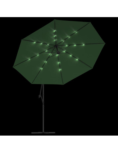 Ombrellone a Sbalzo con LED e Palo in Metallo 350 cm Verde