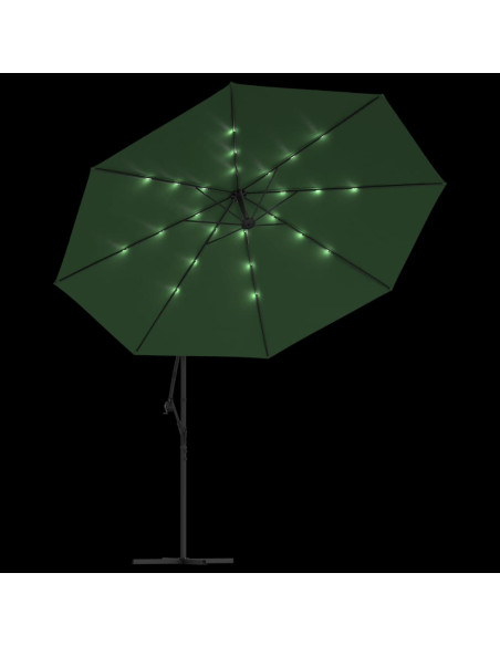 Ombrellone a Sbalzo con LED e Palo in Metallo 350 cm Verde