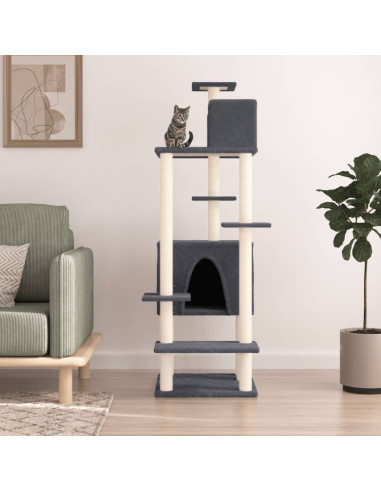 Albero per Gatti con Tiragraffi in Sisal Grigio Scuro 154 cm