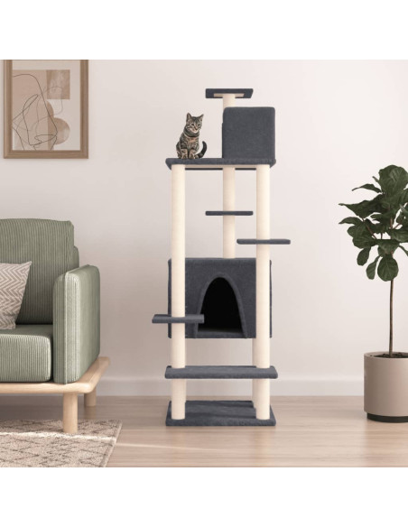 Albero per Gatti con Tiragraffi in Sisal Grigio Scuro 154 cm