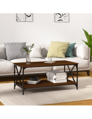 Tavolino Rovere Marrone 100x50x45 cm Legno Multistrato e Ferro