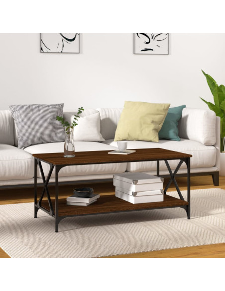 Tavolino Rovere Marrone 100x50x45 cm Legno Multistrato e Ferro