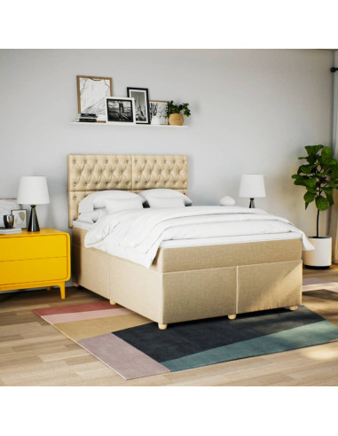 Giroletto a Molle con Materasso Crema 140x19 cm in Tessuto